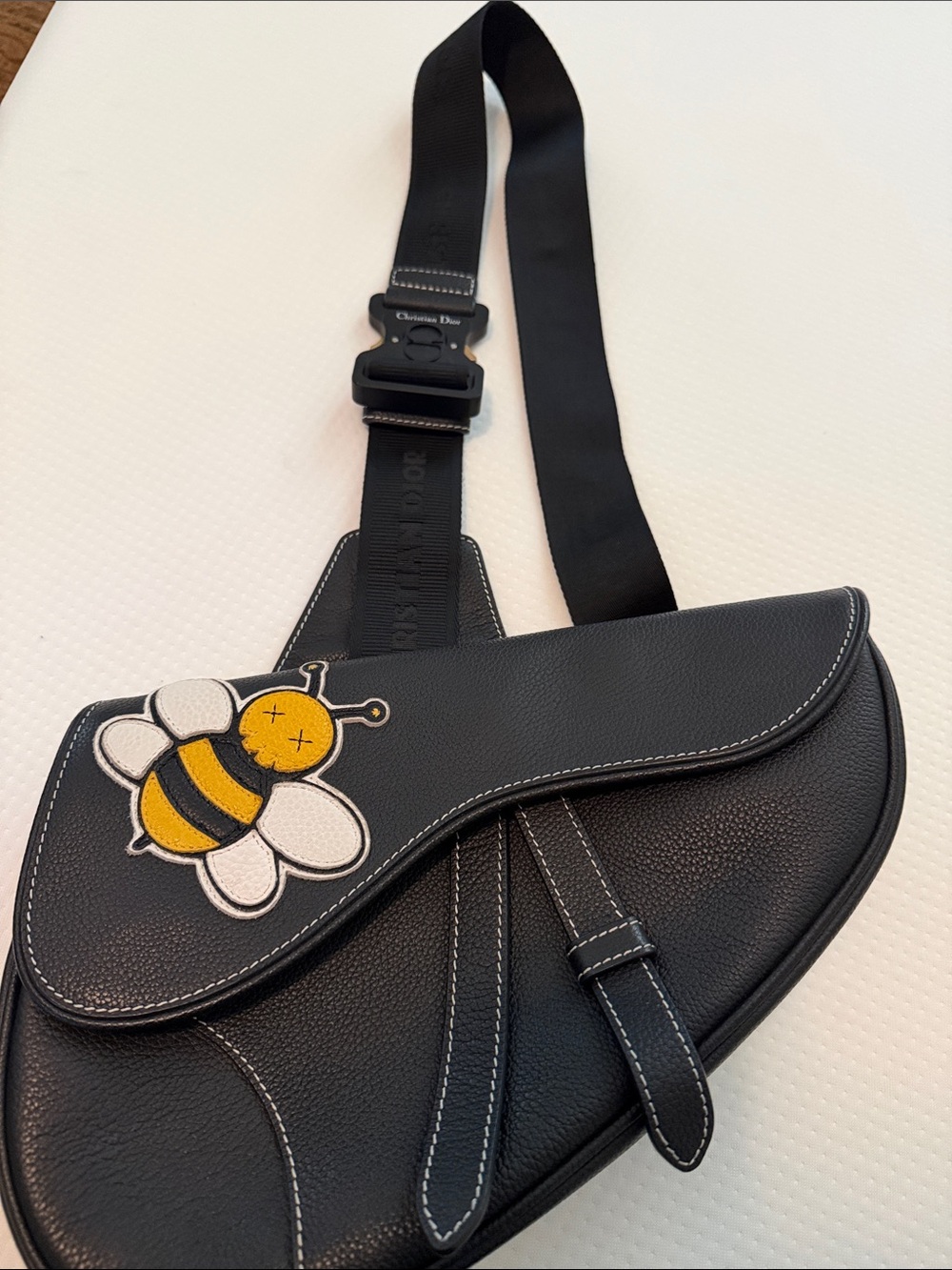 Dior Black Crossbody Saddle Bag with Bee Patch - Picture 2 of 4
